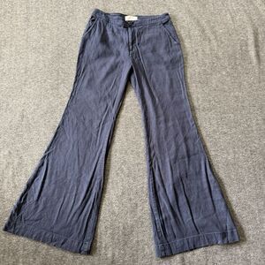 By Anthropologie Linen Blend Flare Leg Pants Women's Size US 8 Solid Navy Blue
